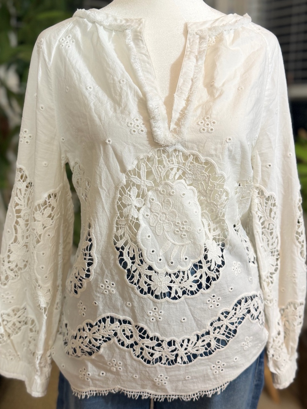 Sundance Petite XS White Cotton Eyelet Lace Blouse Boho Peasant Romantic Top - Picture 2 of 12